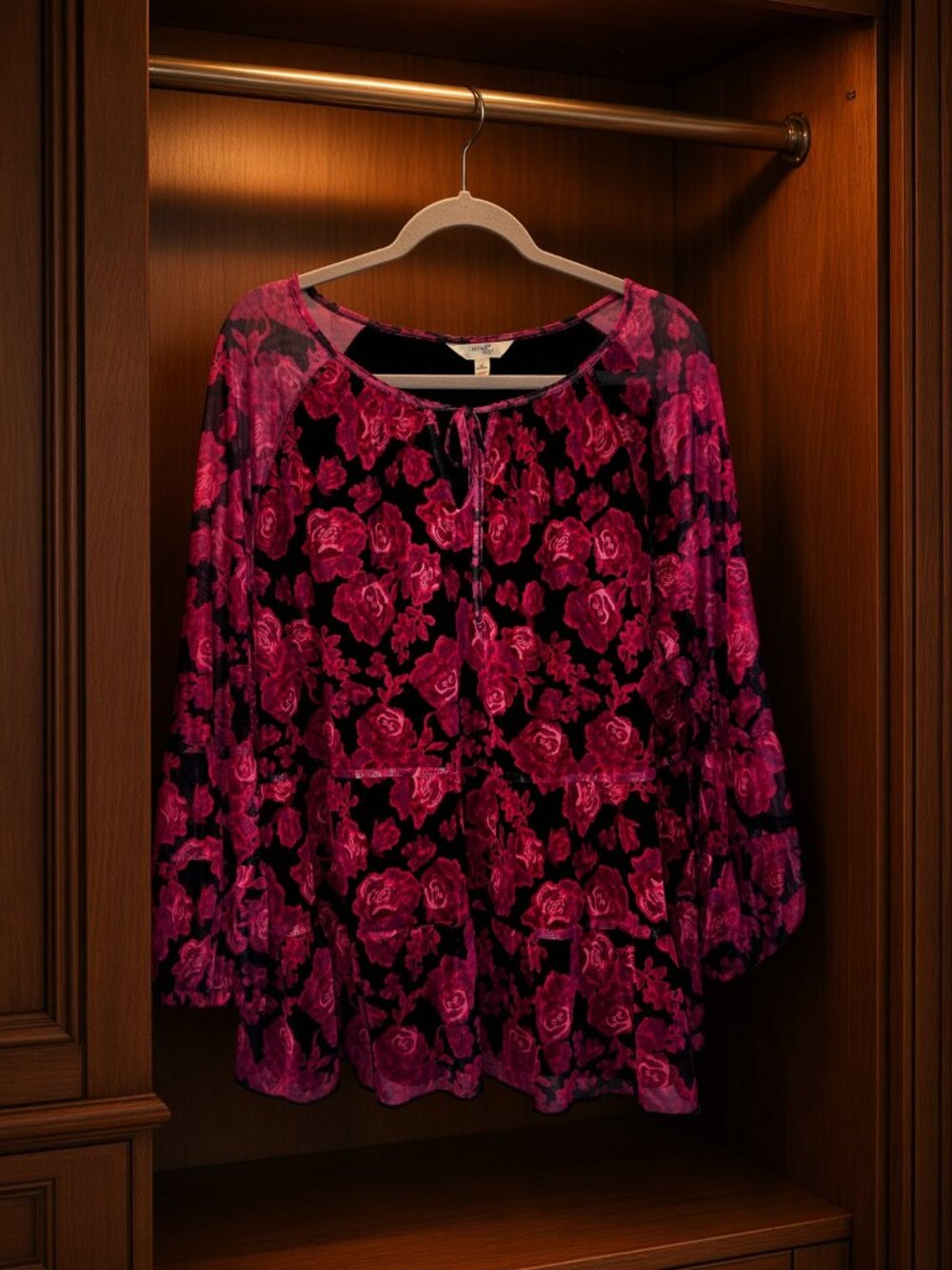 Terra & Sky Pink Floral Peasant Top Size 1X